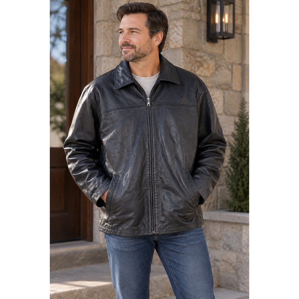 North‎ Ridge Mens 2XL Black Genuine Leather Jacket Coat Classic Style Edgy Moto